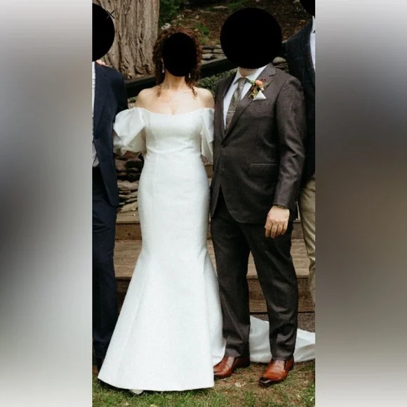 Monique Lhuillier “Admire” Silk Mikado Off-Shoulder Trumpet Gown